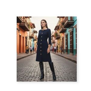 JSS Knit Wear 𖦹 Wool Knit Enamel Button Batwing Sleeve Dress 𖦹 Sea Blue 𖦹 Med